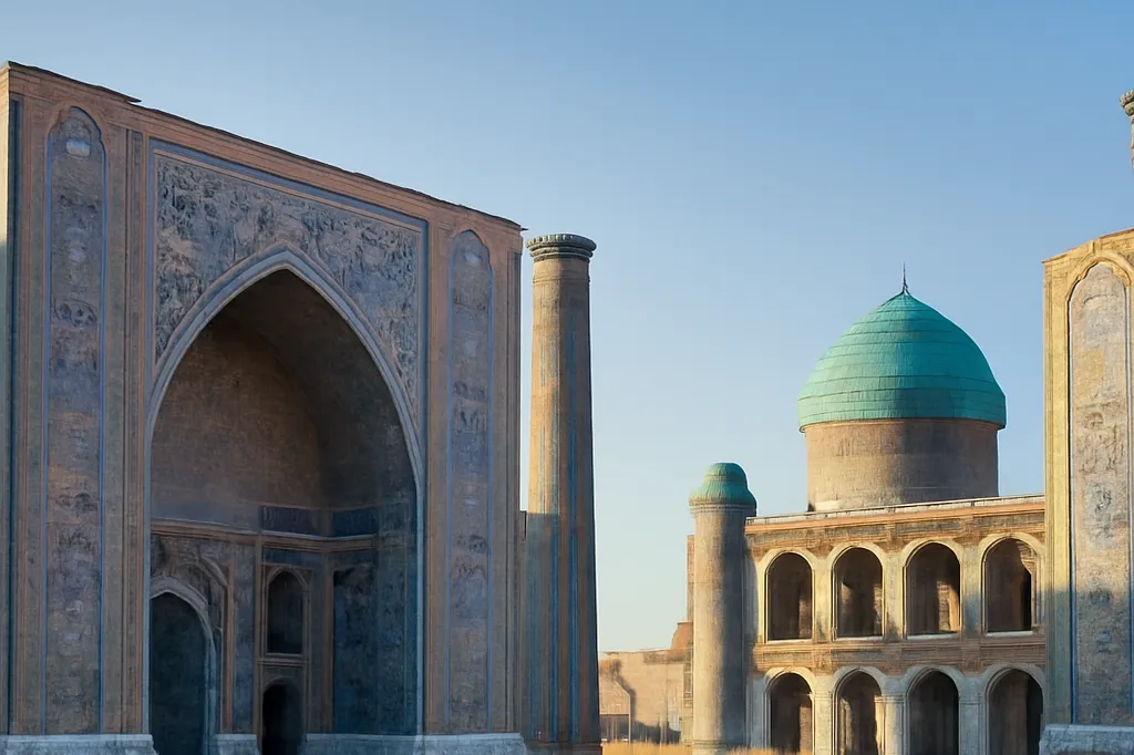 Façades aux mosaïques bleues du Registan à Samarcande