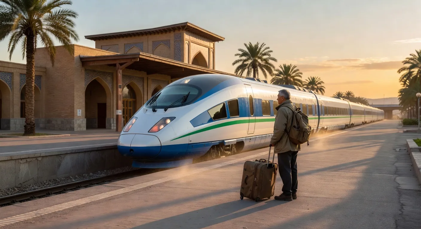 Train Afrosiyob arrivant en gare de Boukhara, Ouzbékistan