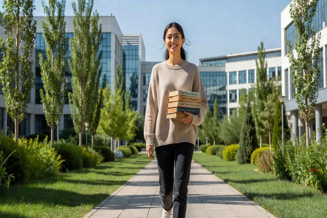 Jeune femme ouzbèke sur un campus universitaire de Tachkent