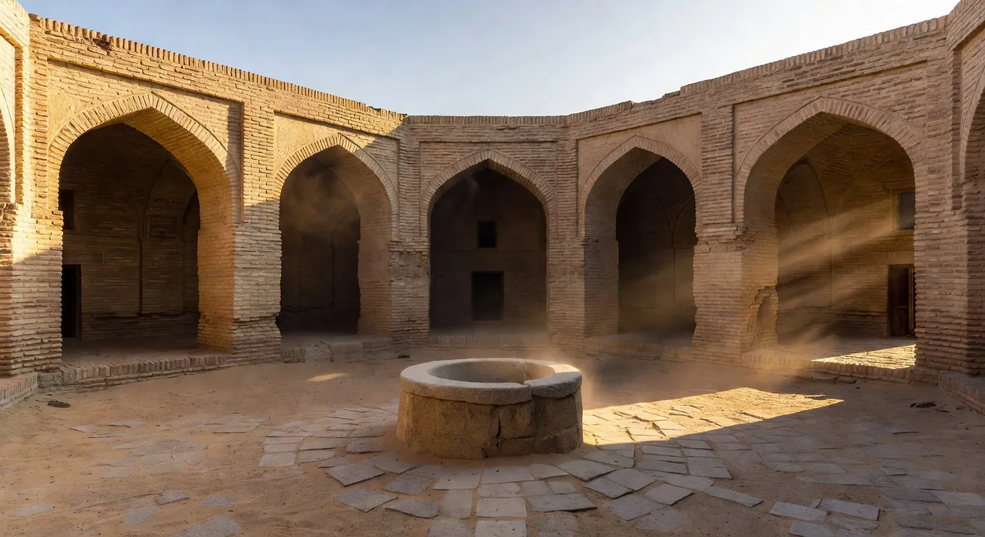 Caravansérail historique en Asie centrale, vestige de la Route de la Soie