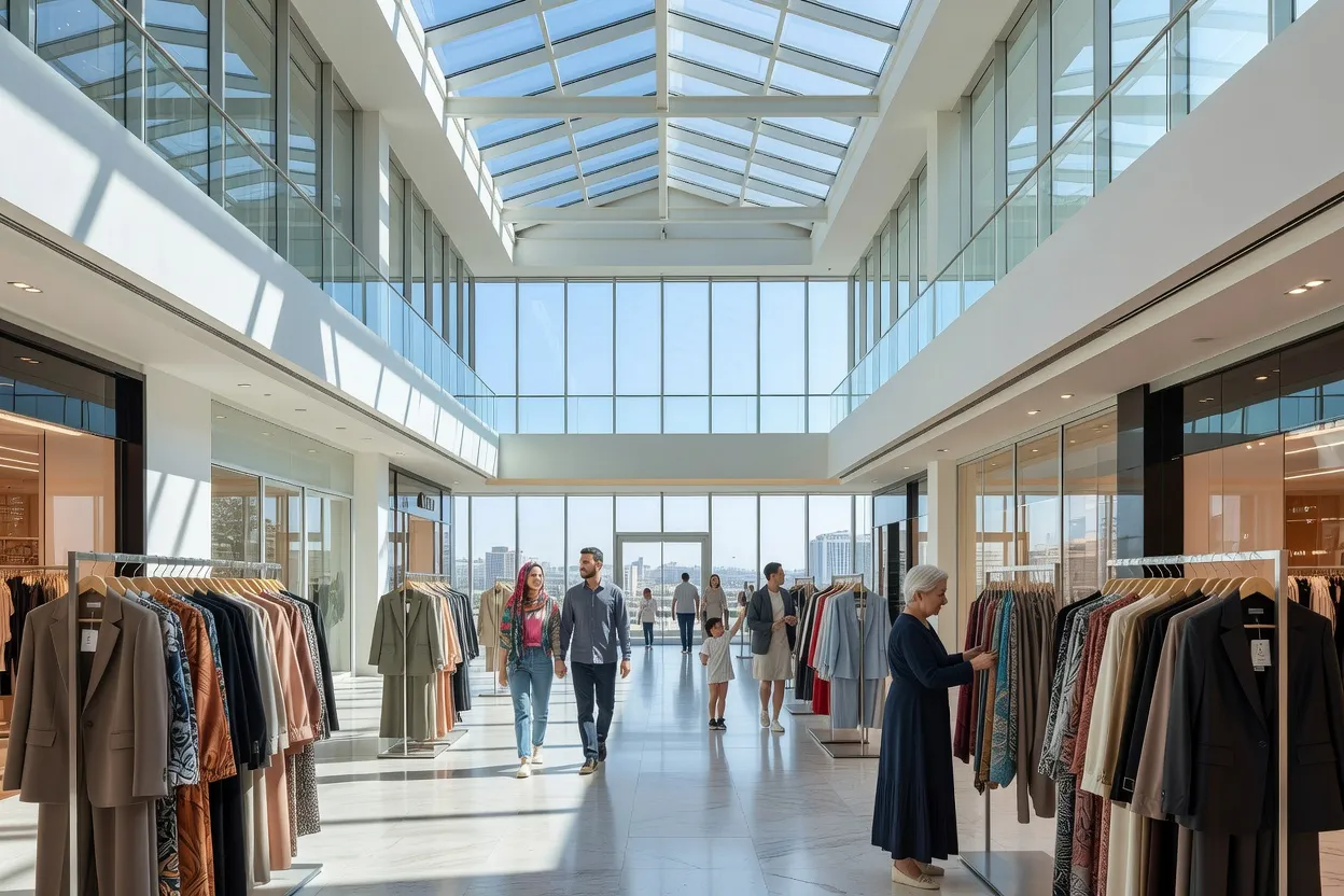 Rayon de vêtements dans un centre commercial de Tachkent avec marques internationales