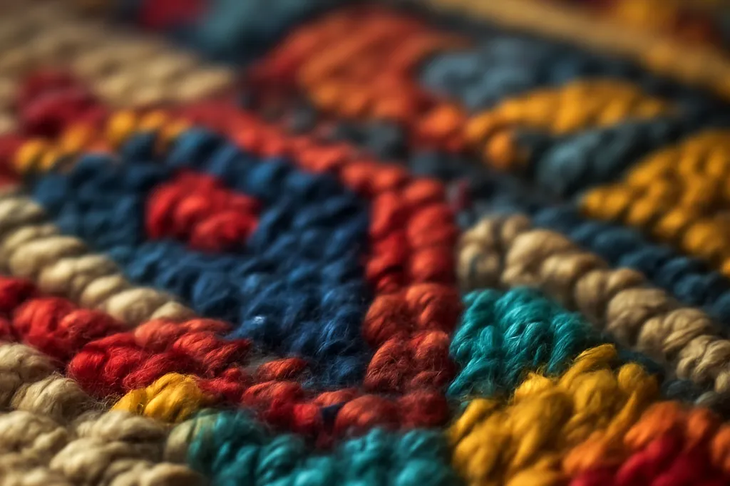 Détail des nœuds et des fils de soie d’un tapis ouzbek tissé à la main