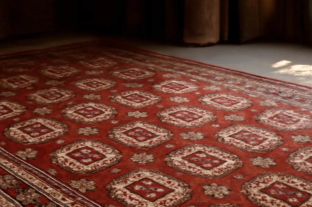 Motifs guls rouges et ivoire sur un tapis de style Boukhara