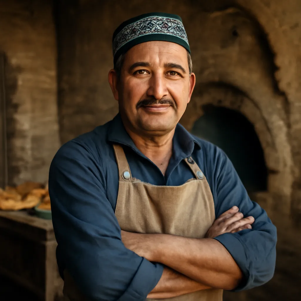 Portrait éditorial de Rustam Ergashev, maître boulanger à Boukhara