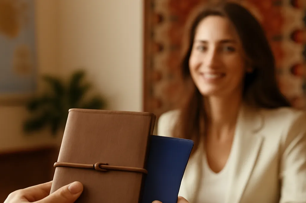 Conseiller local présentant une licence touristique et un contrat de voyage en Ouzbékistan