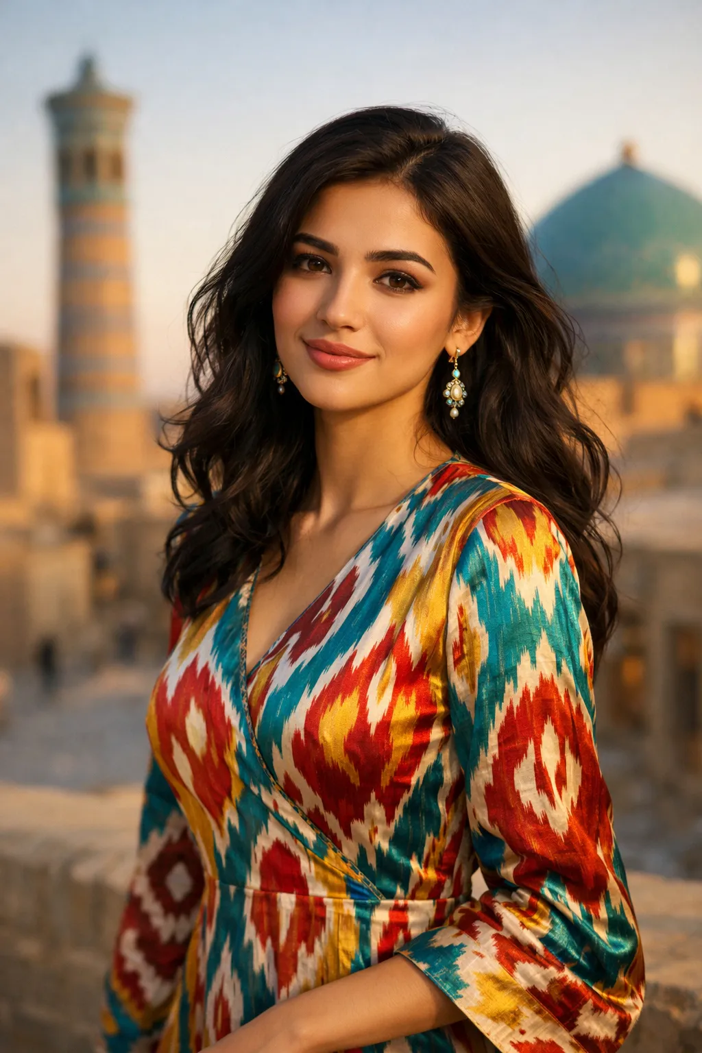 Jeune femme ouzbèke en costume traditionnel